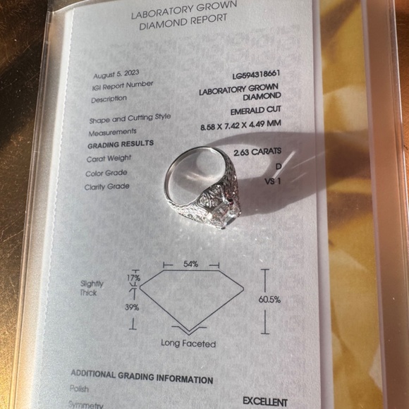 Antique Platinum Emerald Cut Diamond 2.91 ctw Engagement Ring IGI Certified - Picture 10 of 17